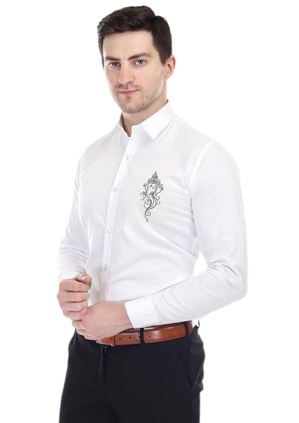 Men Ganesh Printed White Shirt - Image 3