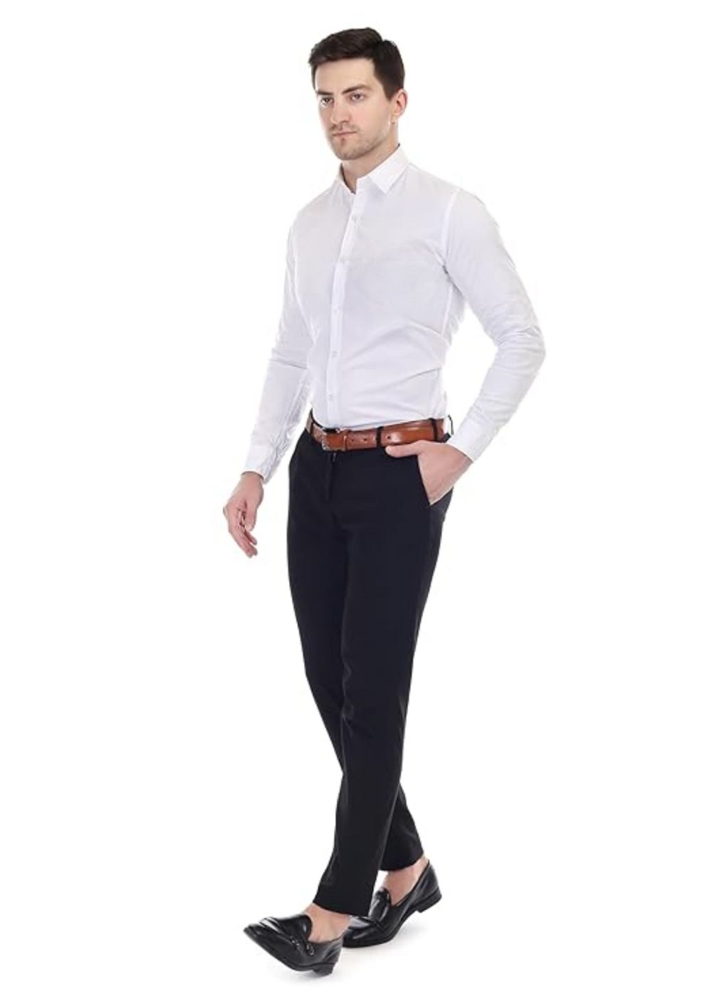 Men Plain White Casual Shirt - Image 3