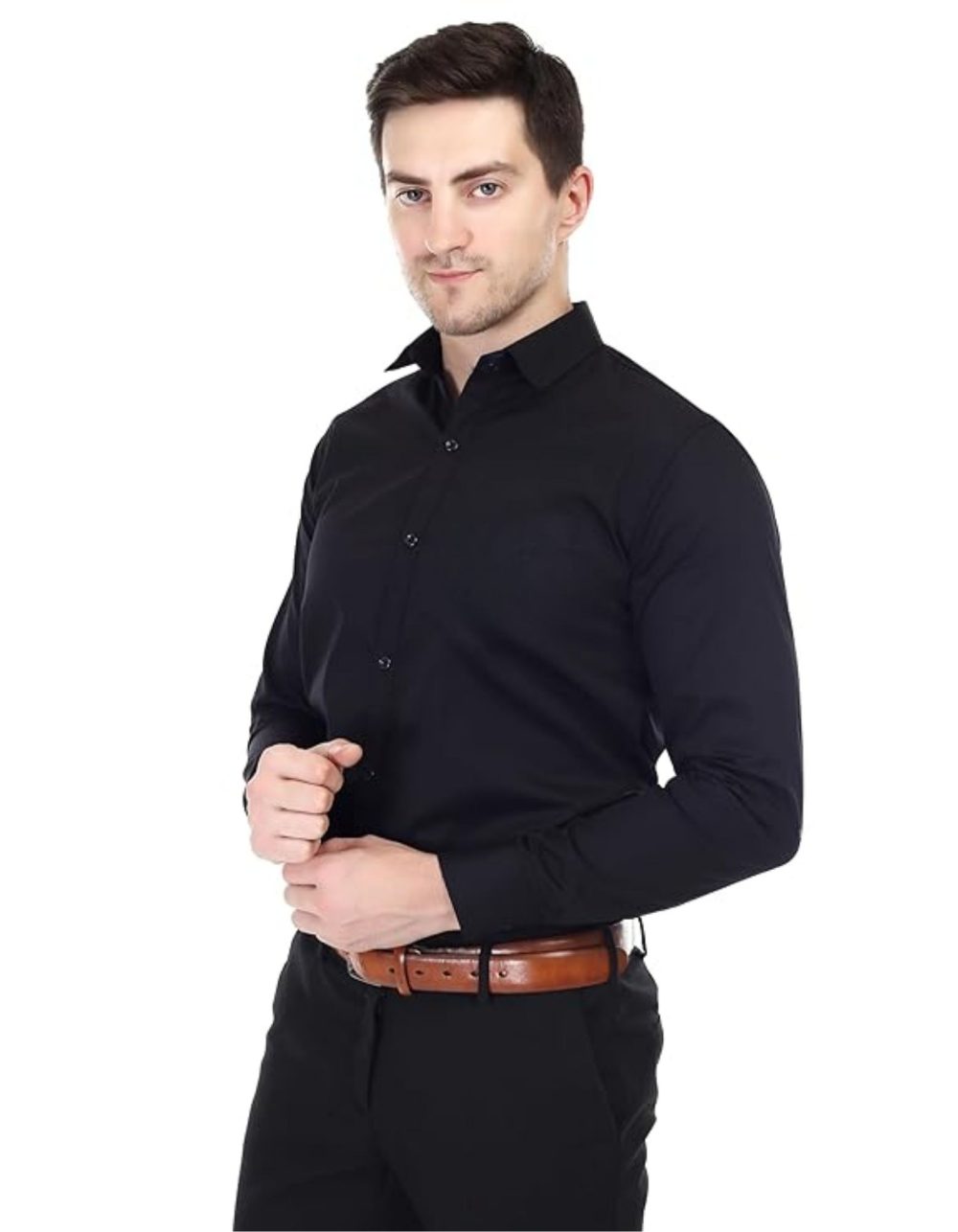 Men Plain Black Casual Shirt