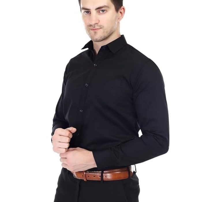 Men Plain Black Casual Shirt
