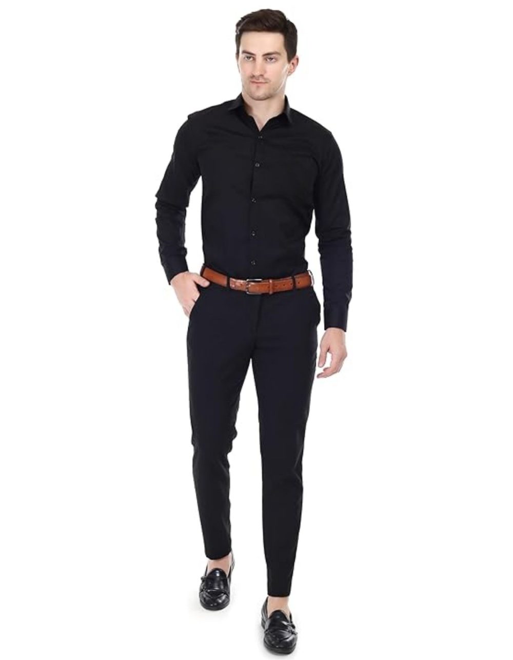 Men Plain Black Casual Shirt - Image 3