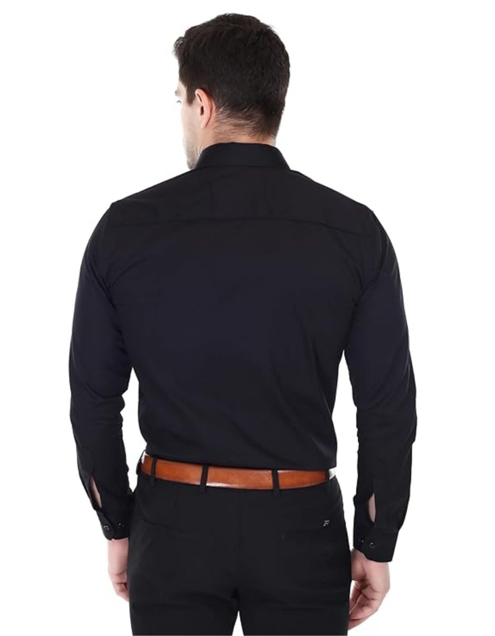 Men Plain Black Casual Shirt - Image 4